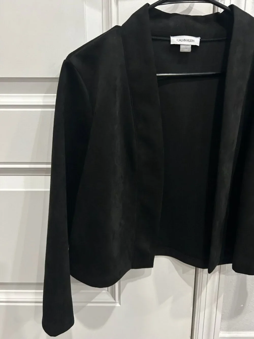 Calvin Klein Large Black Open-Front Cropped Jacket Minimalist Timeless Style